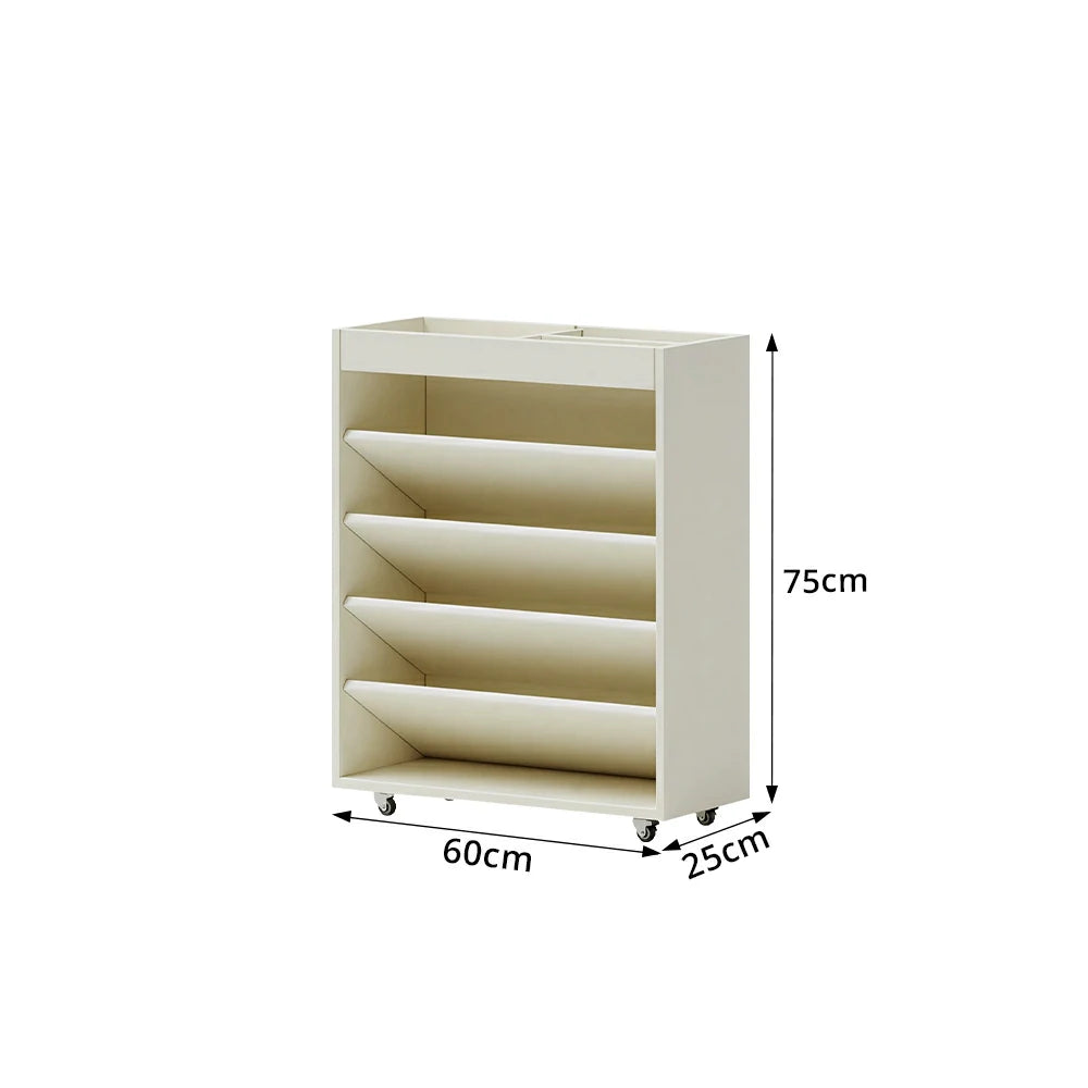 LIVARA Rolling Storage Cabinet Layered Solid Wood Organizer for Small Spaces Living Room & Bedroom - White