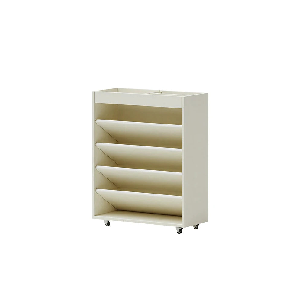 LIVARA Rolling Storage Cabinet Layered Solid Wood Organizer for Small Spaces Living Room & Bedroom - White