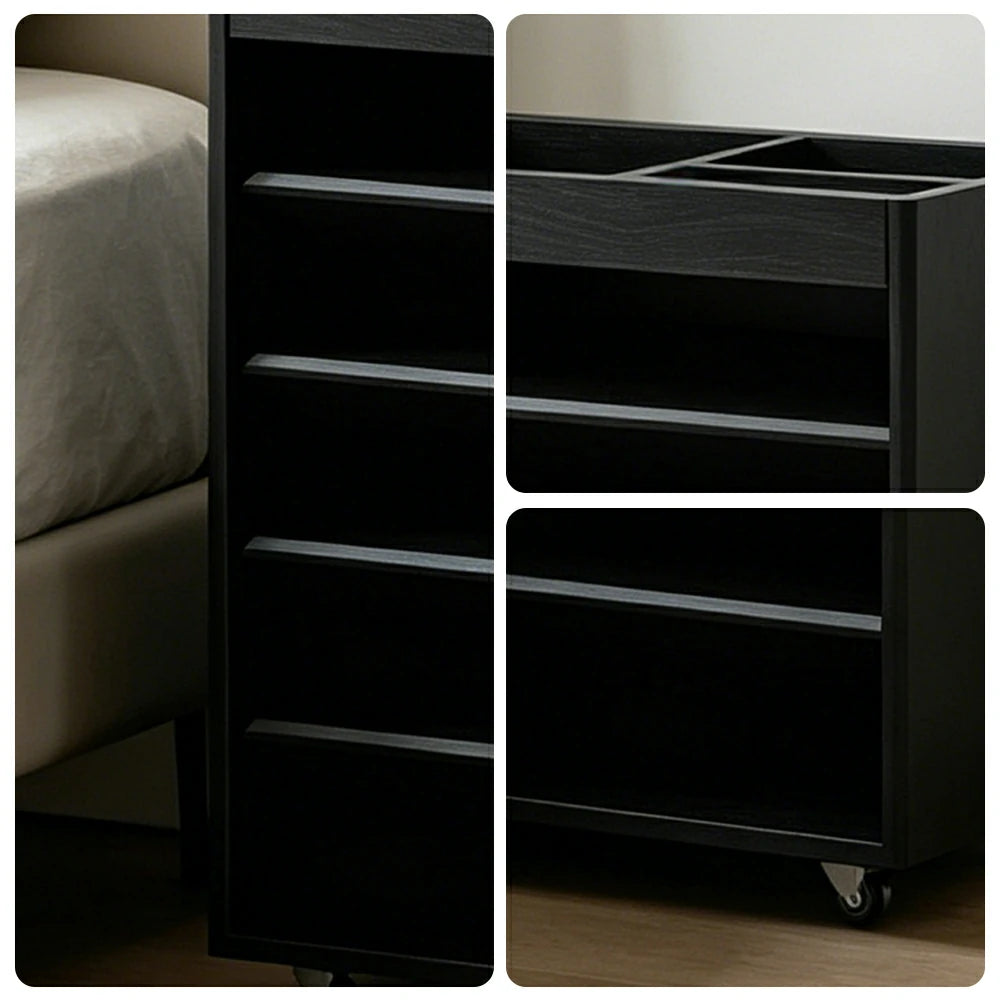 LIVARA Rolling Storage Cabinet Layered Solid Wood Organizer for Small Spaces Living Room & Bedroom - Black