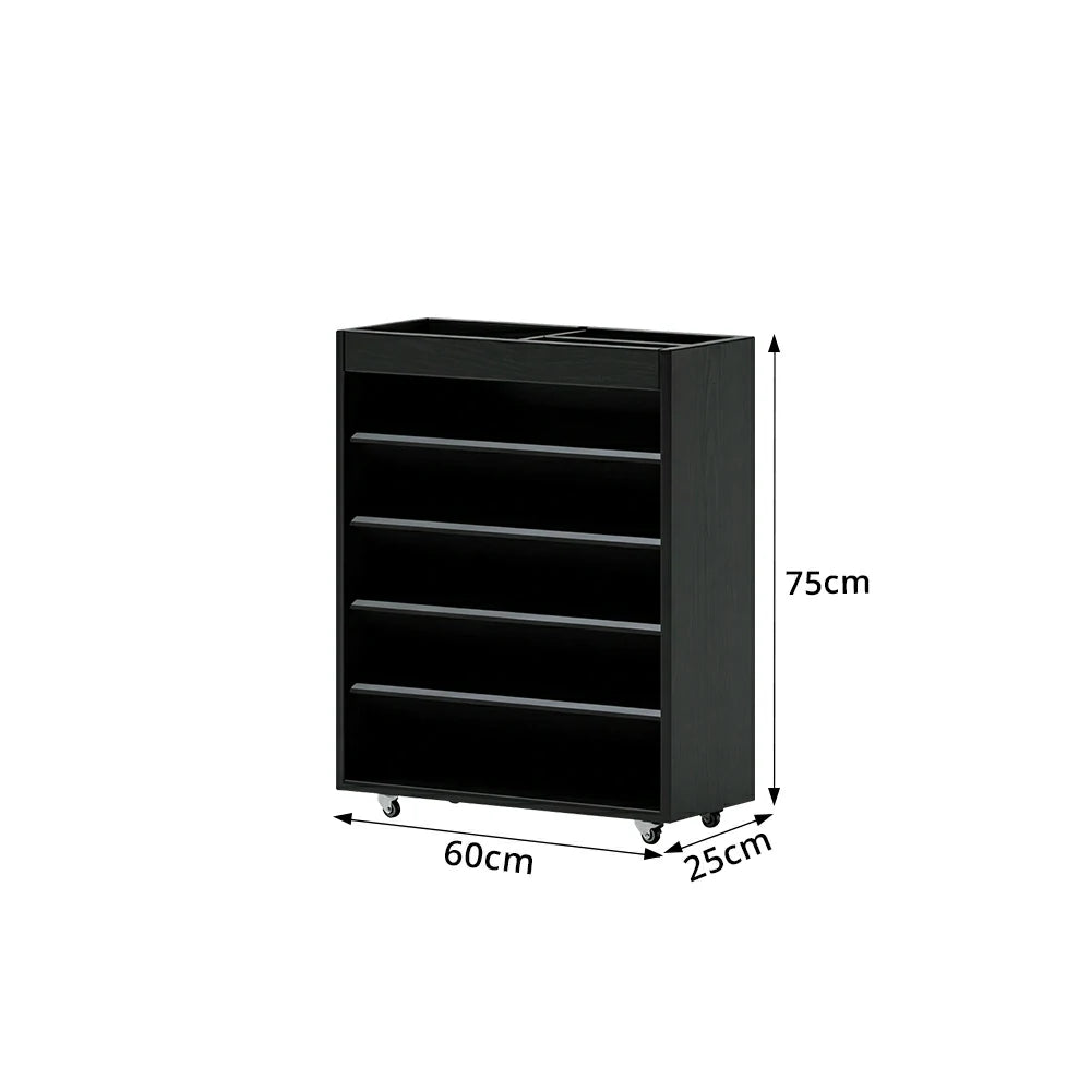 LIVARA Rolling Storage Cabinet Layered Solid Wood Organizer for Small Spaces Living Room & Bedroom - Black