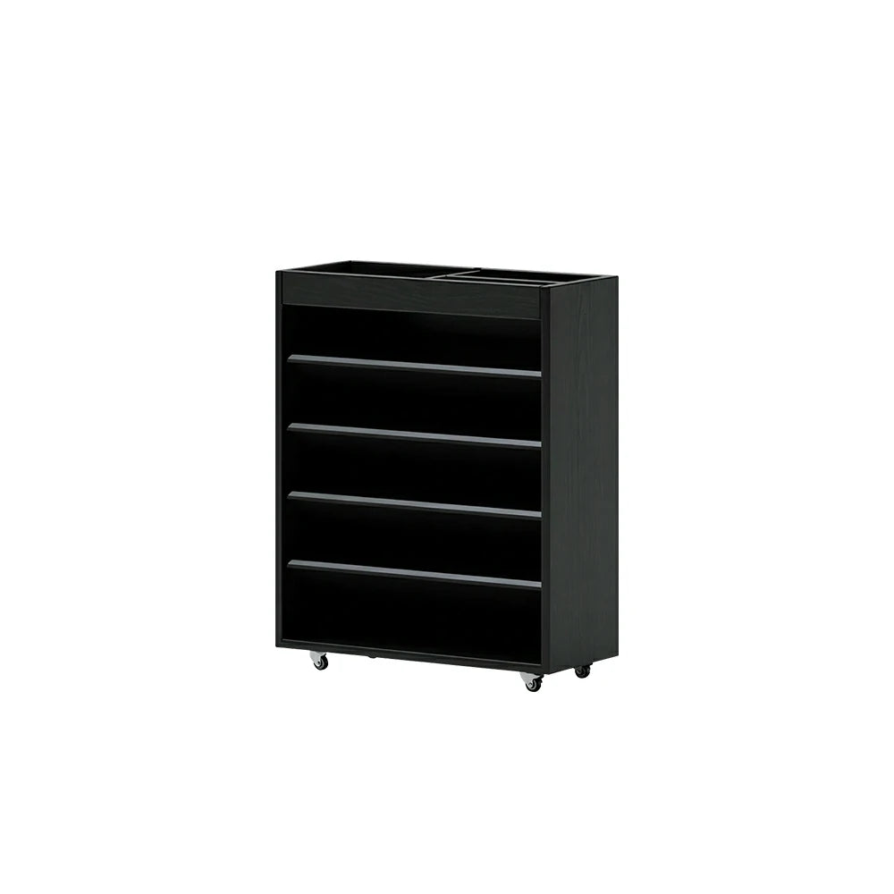 LIVARA Rolling Storage Cabinet Layered Solid Wood Organizer for Small Spaces Living Room & Bedroom - Black