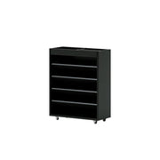 LIVARA Rolling Storage Cabinet Layered Solid Wood Organizer for Small Spaces Living Room & Bedroom - Black