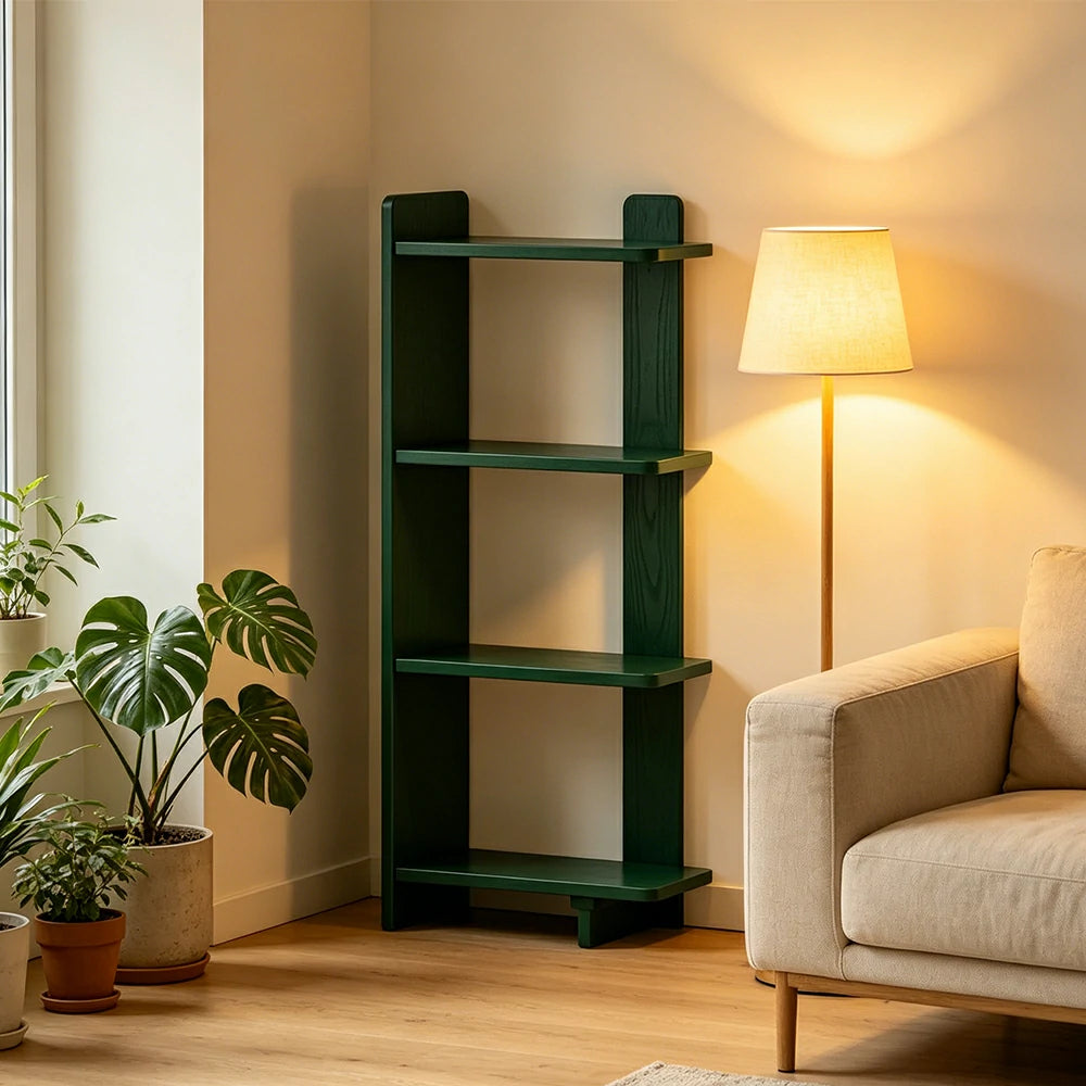 LIVARA Vertical Storage Shelf Solid Wood Multi Layer Display Rack for Living Room Study & Corner Spaces - Green