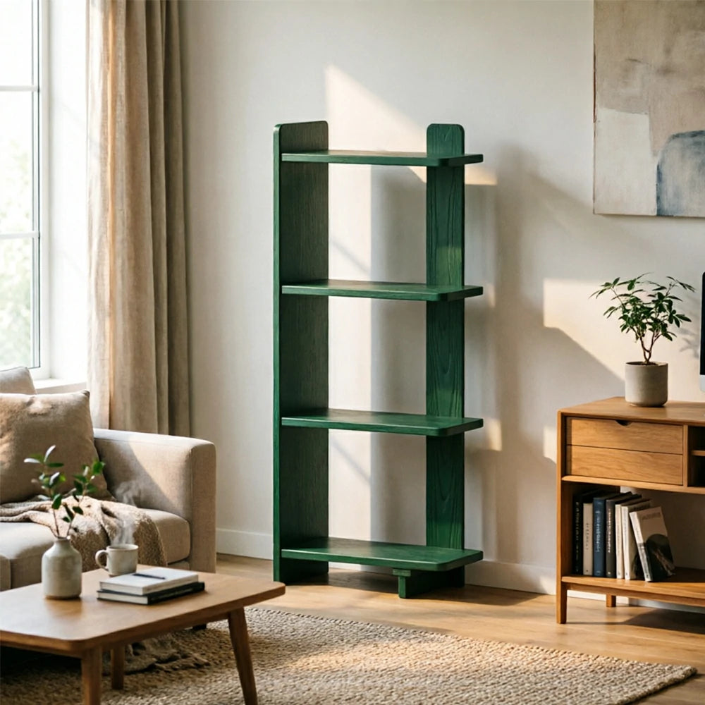 LIVARA Vertical Storage Shelf Solid Wood Multi Layer Display Rack for Living Room Study & Corner Spaces - Green