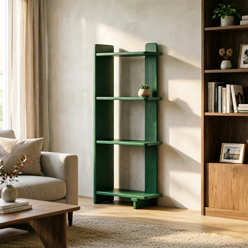 LIVARA Vertical Storage Shelf Solid Wood Multi Layer Display Rack for Living Room Study & Corner Spaces - Green