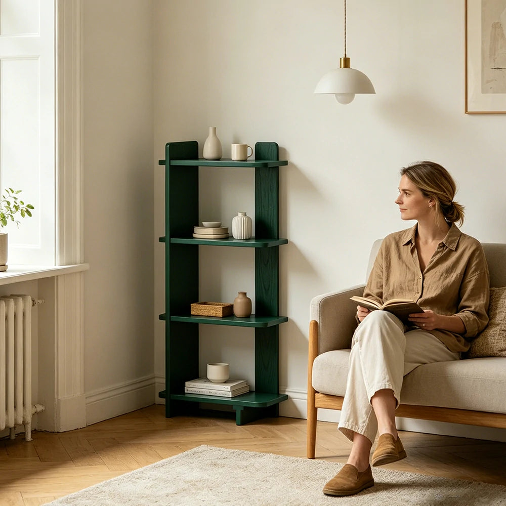 LIVARA Vertical Storage Shelf Solid Wood Multi Layer Display Rack for Living Room Study & Corner Spaces - Green
