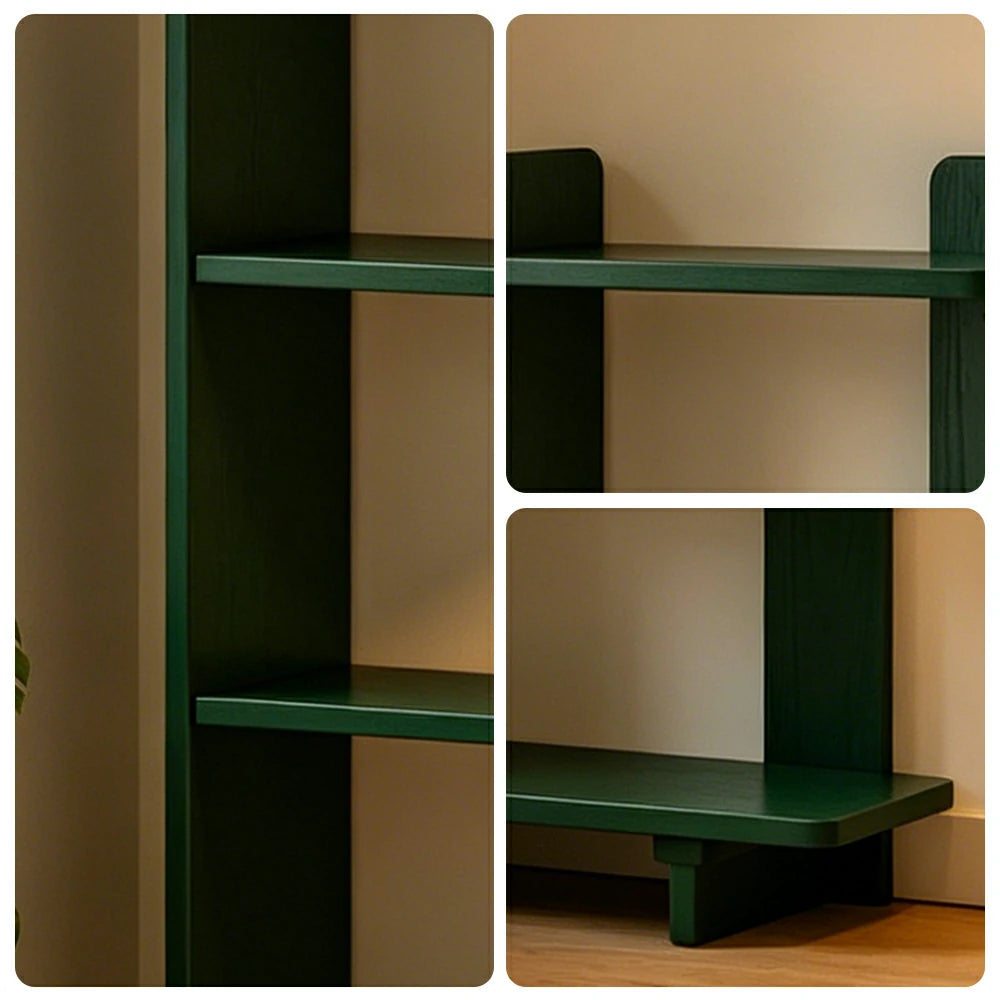 LIVARA Vertical Storage Shelf Solid Wood Multi Layer Display Rack for Living Room Study & Corner Spaces - Green