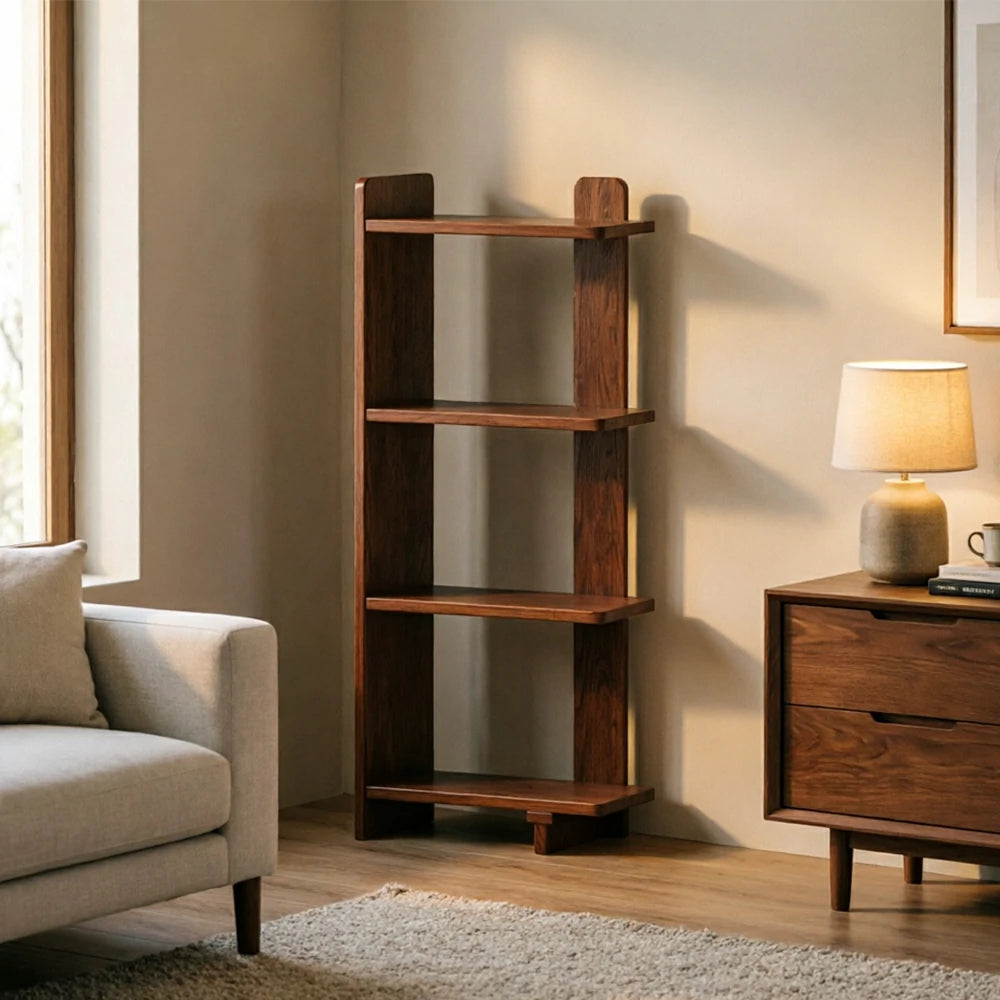 LIVARA Vertical Storage Shelf Solid Wood Multi Layer Display Rack for Living Room Study & Corner Spaces - Walnut