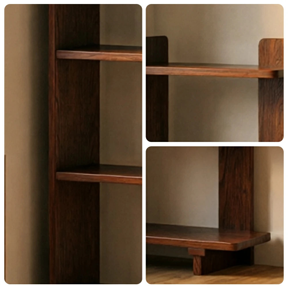 LIVARA Vertical Storage Shelf Solid Wood Multi Layer Display Rack for Living Room Study & Corner Spaces - Walnut