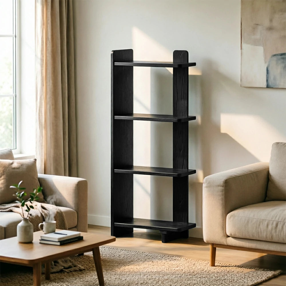 LIVARA Vertical Storage Shelf Solid Wood Multi Layer Display Rack for Living Room Study & Corner Spaces - Black