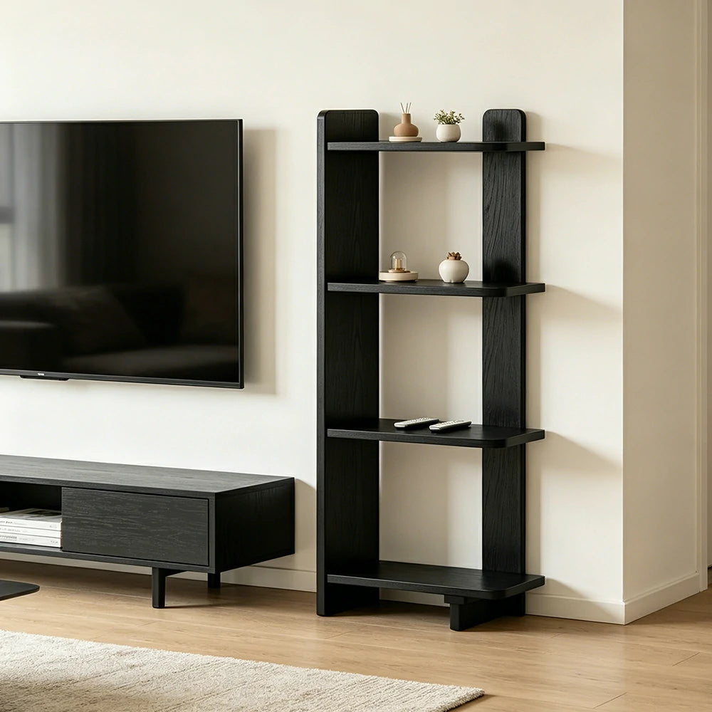 LIVARA Vertical Storage Shelf Solid Wood Multi Layer Display Rack for Living Room Study & Corner Spaces - Black