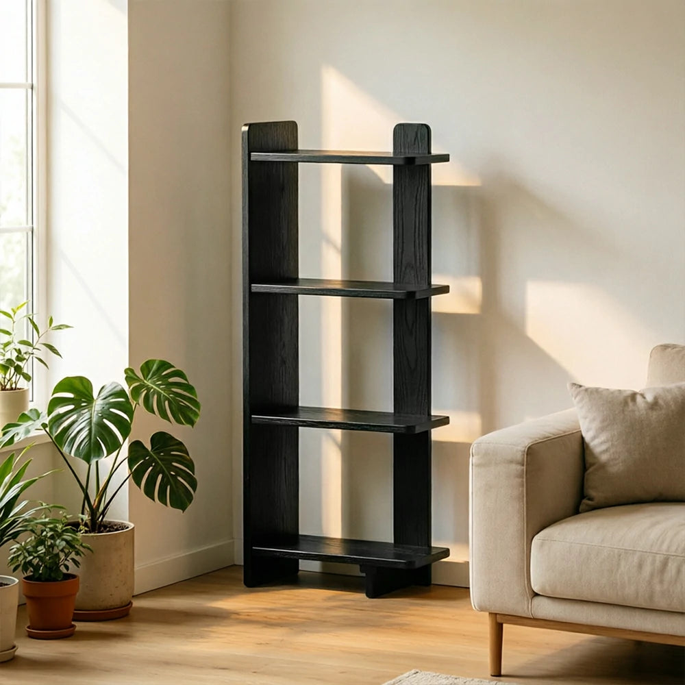 LIVARA Vertical Storage Shelf Solid Wood Multi Layer Display Rack for Living Room Study & Corner Spaces - Black