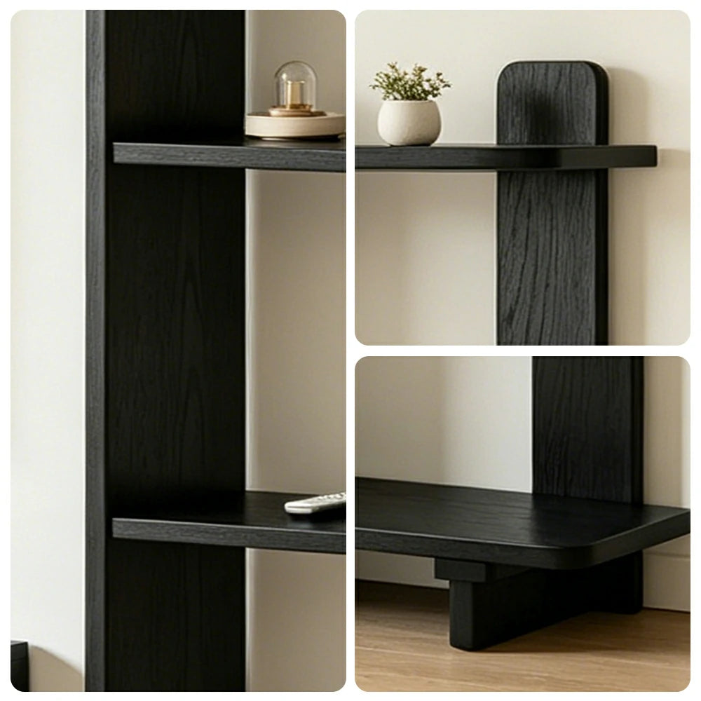 LIVARA Vertical Storage Shelf Solid Wood Multi Layer Display Rack for Living Room Study & Corner Spaces - Black