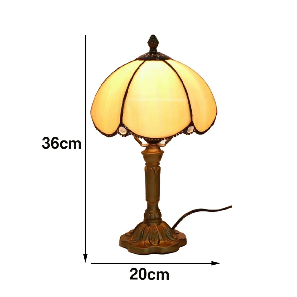 LIVARA Beige Curved Stained Glass Table Lamp Handmade Tiffany Style E27 Bedside Light Vintage Decor for Living Room Bedroom Study