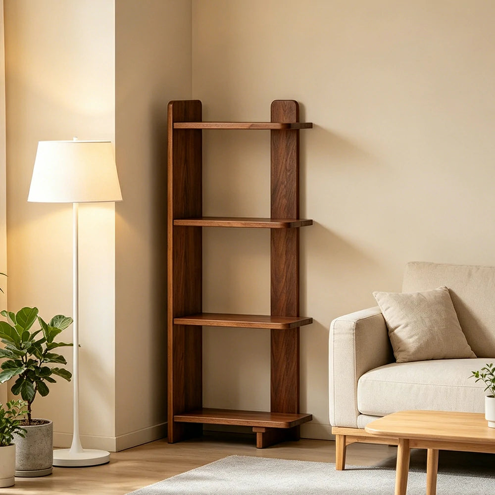 LIVARA Vertical Storage Shelf Solid Wood Multi Layer Display Rack for Living Room Study & Corner Spaces - Cherry