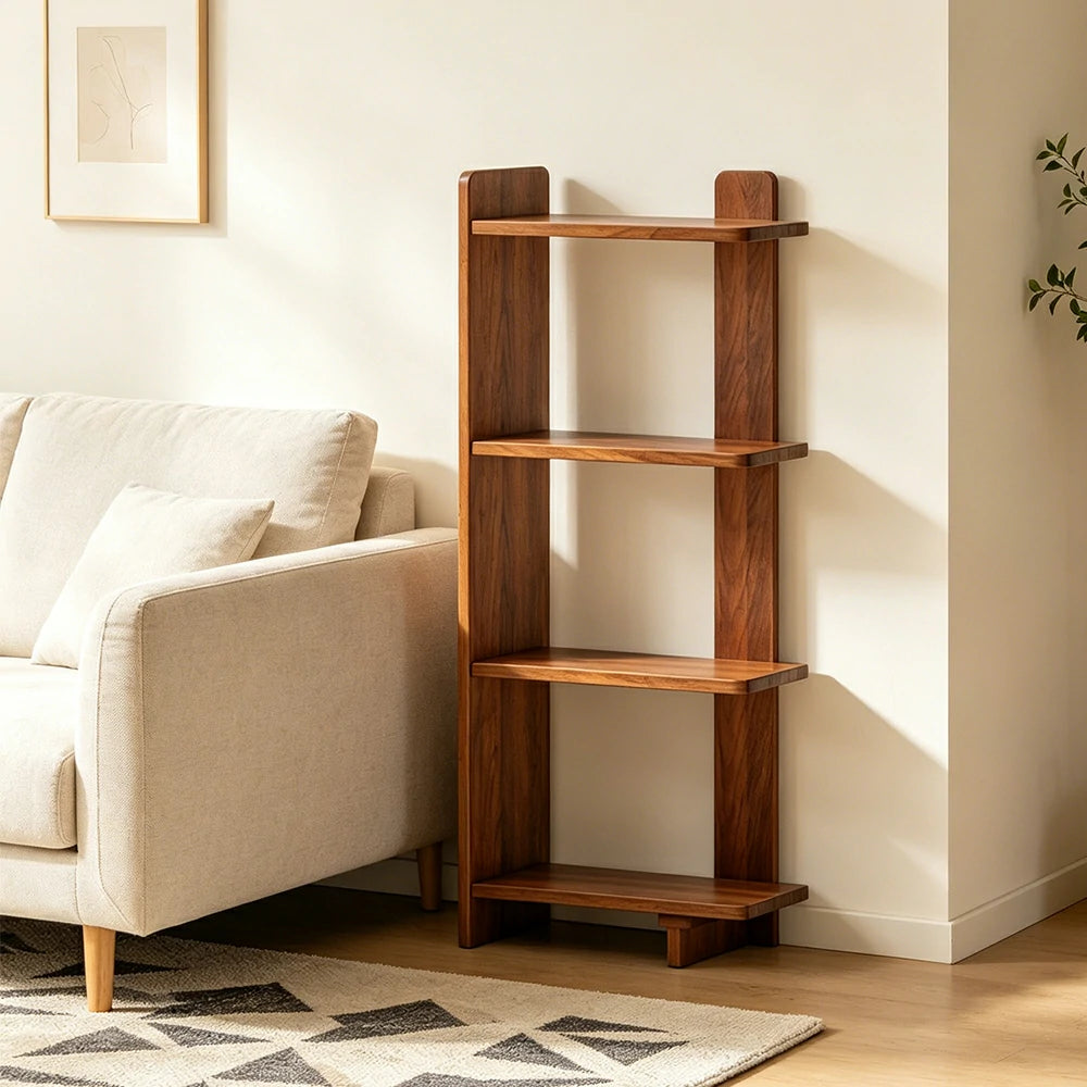 LIVARA Vertical Storage Shelf Solid Wood Multi Layer Display Rack for Living Room Study & Corner Spaces - Cherry