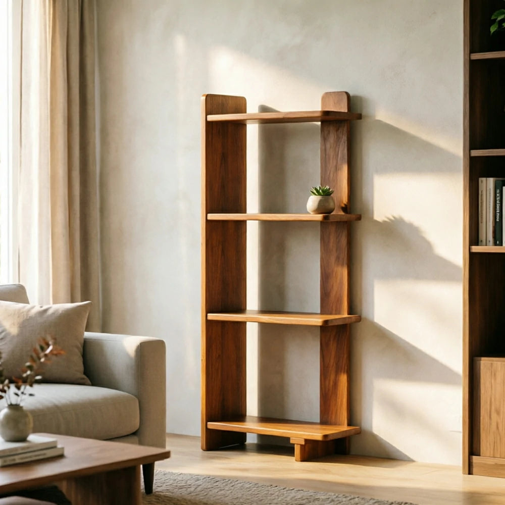 LIVARA Vertical Storage Shelf Solid Wood Multi Layer Display Rack for Living Room Study & Corner Spaces - Cherry
