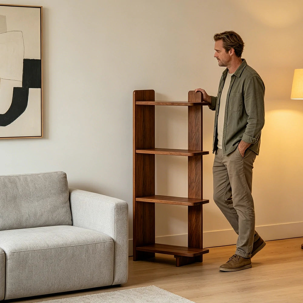 LIVARA Vertical Storage Shelf Solid Wood Multi Layer Display Rack for Living Room Study & Corner Spaces - Cherry