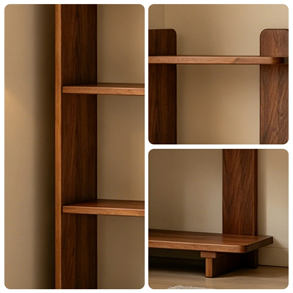 LIVARA Vertical Storage Shelf Solid Wood Multi Layer Display Rack for Living Room Study & Corner Spaces - Cherry