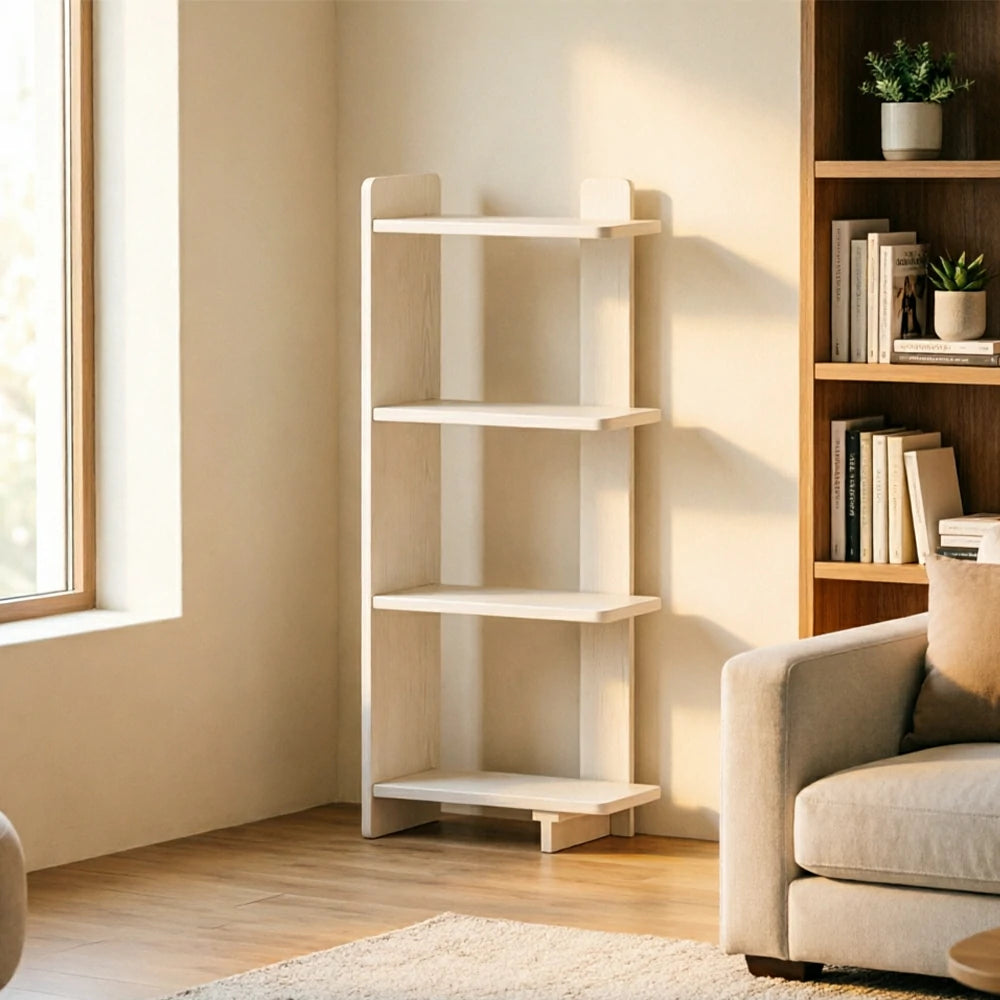 LIVARA Vertical Storage Shelf Solid Wood Multi Layer Display Rack for Living Room Study & Corner Spaces - White