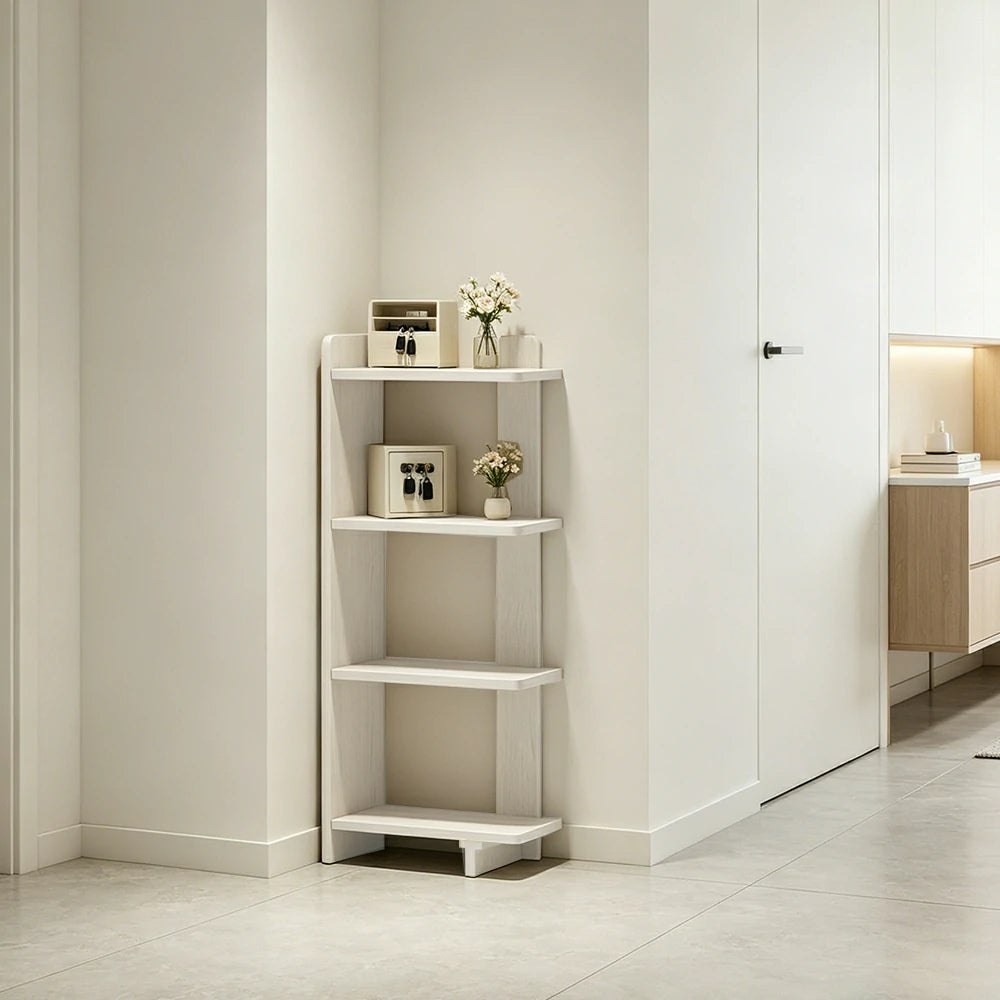 LIVARA Vertical Storage Shelf Solid Wood Multi Layer Display Rack for Living Room Study & Corner Spaces - White