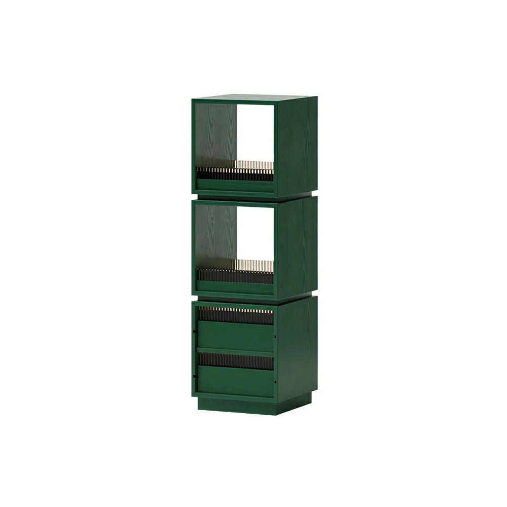 LIVARA Mobile Drawer Cabinet Solid Wood Storage Shelf with Glass Panels for Living Room Bedroom & Study - Green