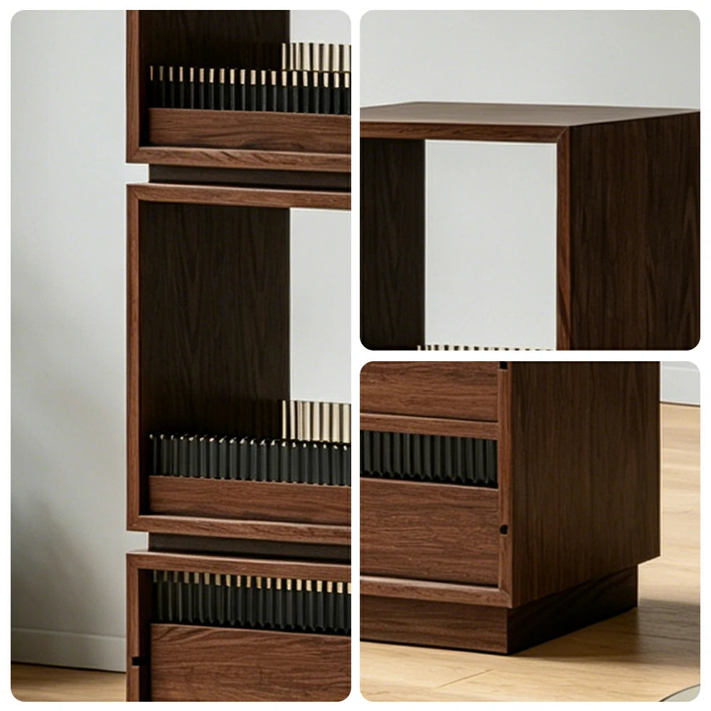 LIVARA Mobile Drawer Cabinet Solid Wood Storage Shelf with Glass Panels for Living Room Bedroom & Study - Walnut