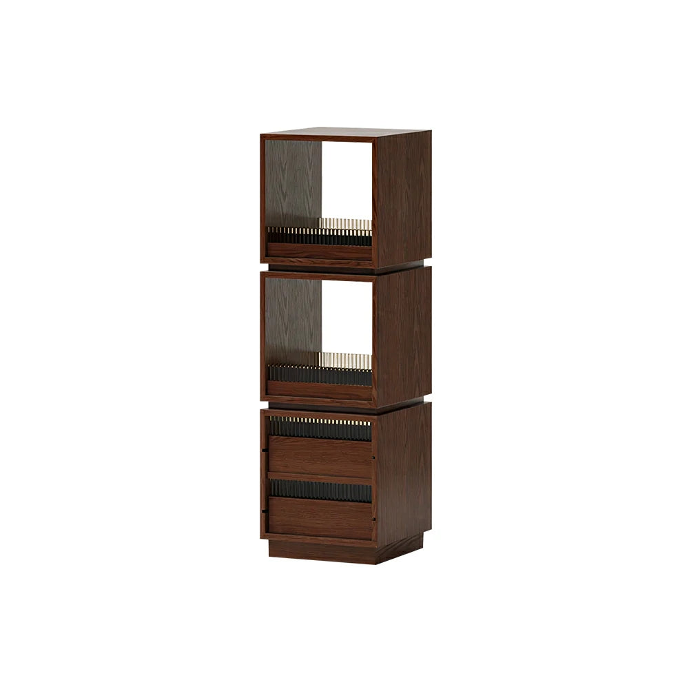 LIVARA Mobile Drawer Cabinet Solid Wood Storage Shelf with Glass Panels for Living Room Bedroom & Study - Walnut