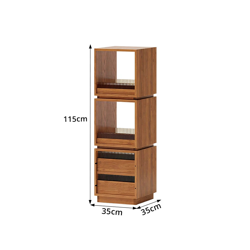 LIVARA Mobile Drawer Cabinet Solid Wood Storage Shelf with Glass Panels for Living Room Bedroom & Study - Cherry