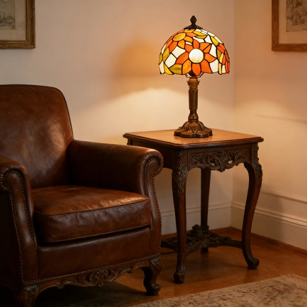 LIVARA Sunflower Stained Glass Table Lamp Handmade Tiffany Style E27 Bedside Light Vintage Decor for Living Room Bedroom Study