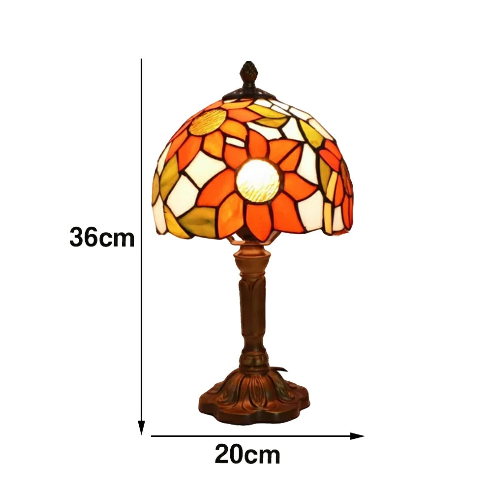 LIVARA Sunflower Stained Glass Table Lamp Handmade Tiffany Style E27 Bedside Light Vintage Decor for Living Room Bedroom Study