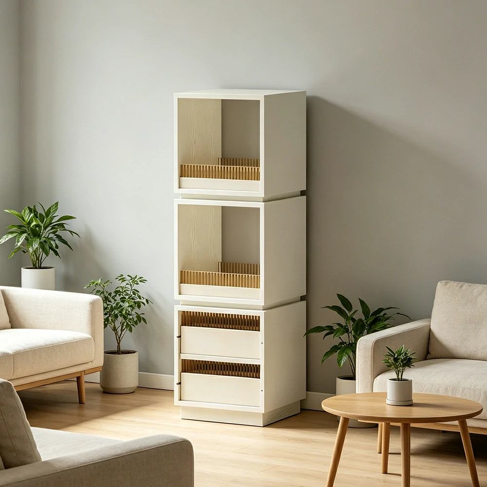 LIVARA Mobile Drawer Cabinet Solid Wood Storage Shelf with Glass Panels for Living Room Bedroom & Study - White