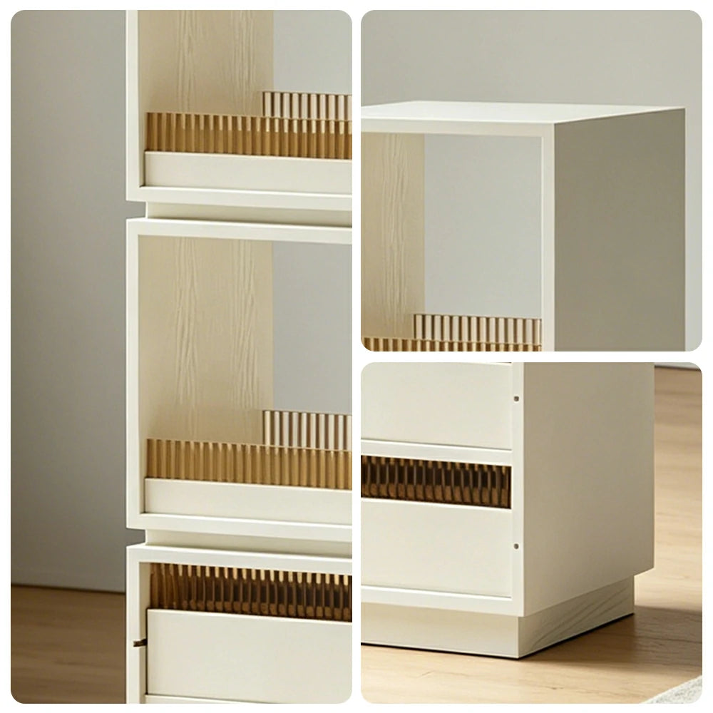 LIVARA Mobile Drawer Cabinet Solid Wood Storage Shelf with Glass Panels for Living Room Bedroom & Study - White