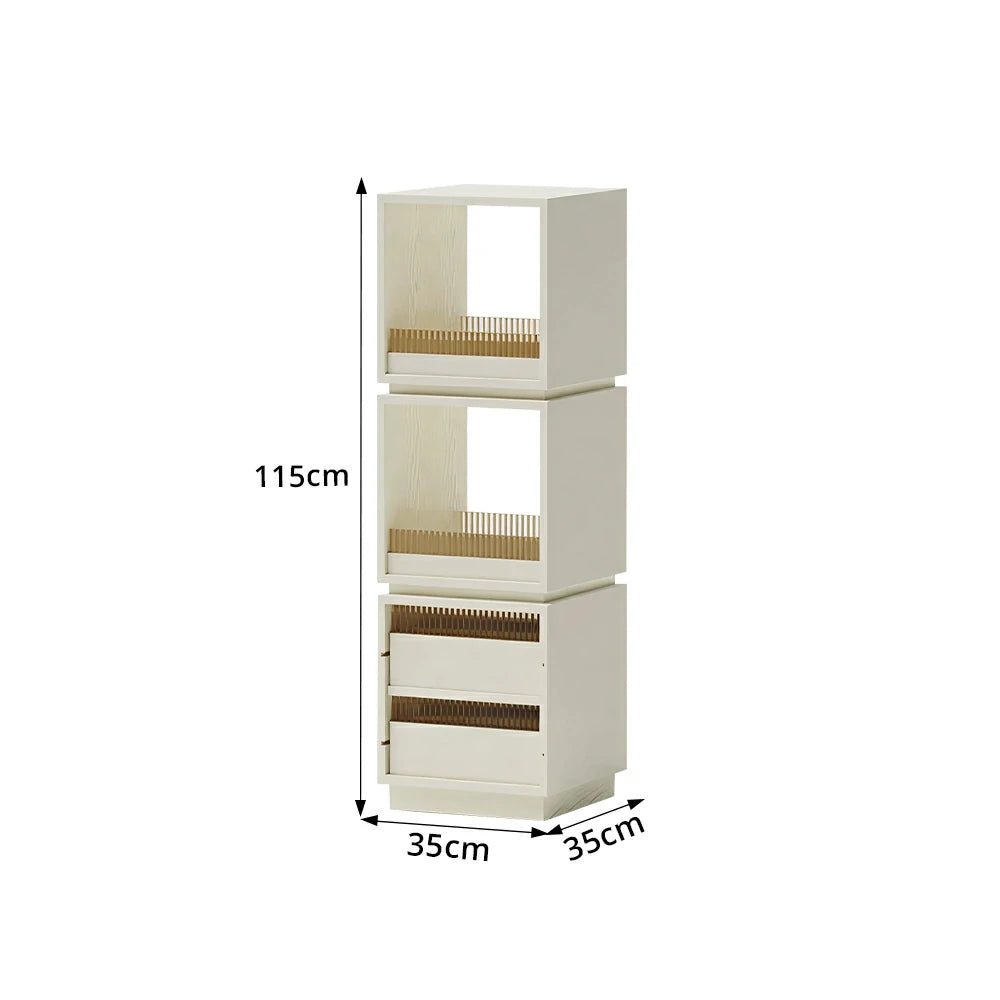 LIVARA Mobile Drawer Cabinet Solid Wood Storage Shelf with Glass Panels for Living Room Bedroom & Study - White