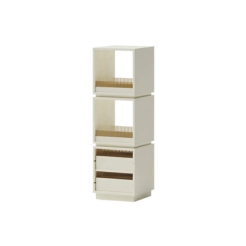 LIVARA Mobile Drawer Cabinet Solid Wood Storage Shelf with Glass Panels for Living Room Bedroom & Study - White