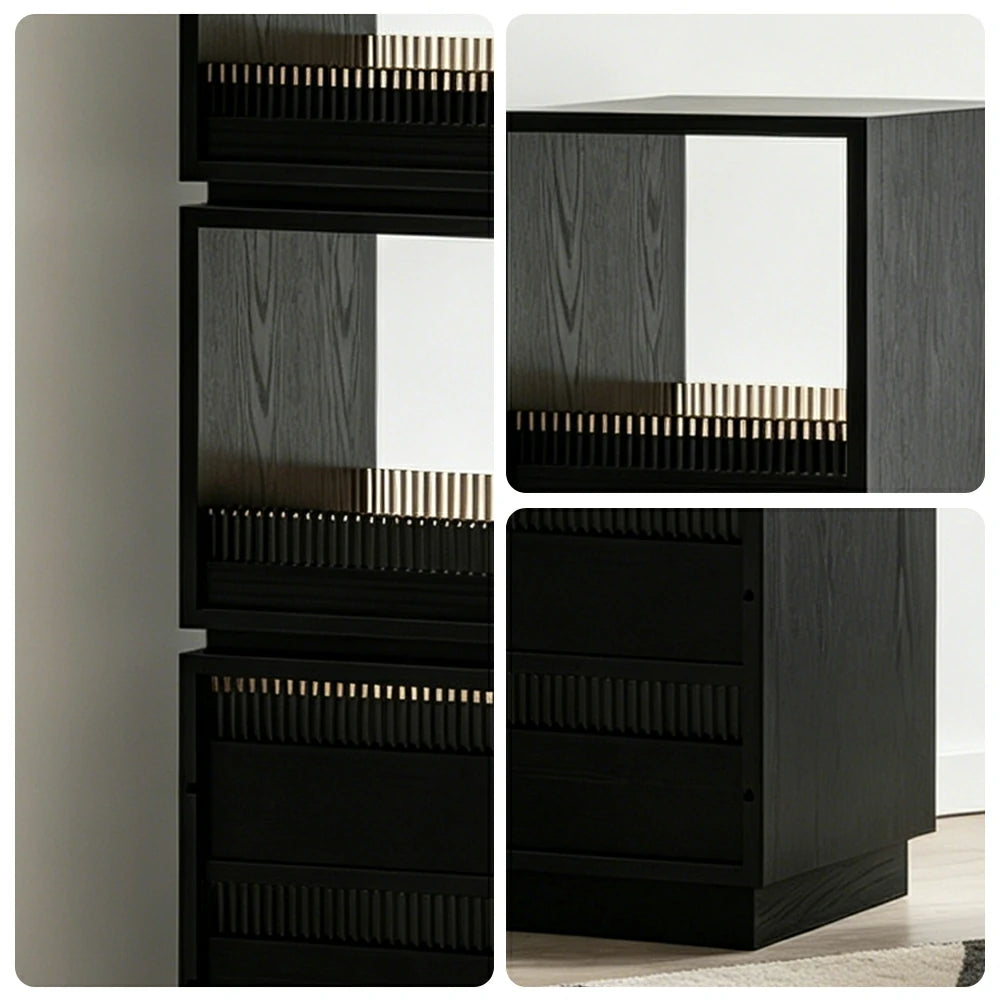 LIVARA Mobile Drawer Cabinet Solid Wood Storage Shelf with Glass Panels for Living Room Bedroom & Study - Black