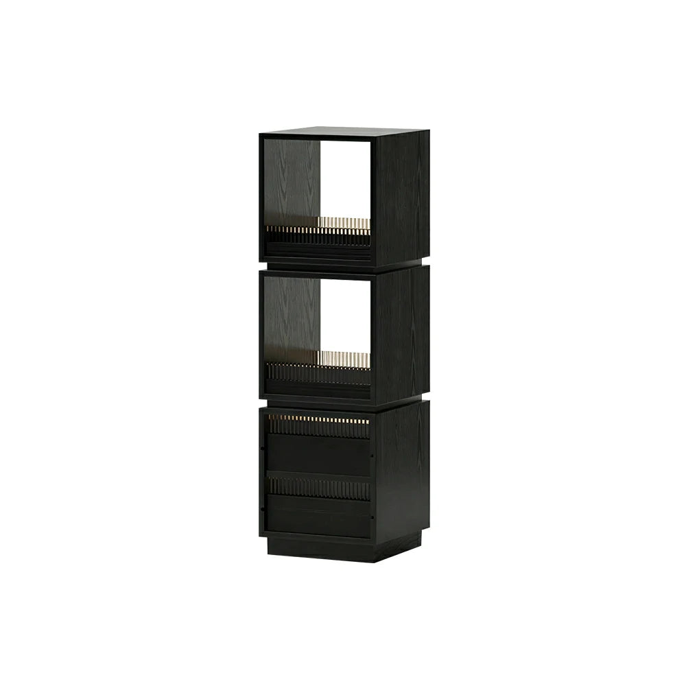 LIVARA Mobile Drawer Cabinet Solid Wood Storage Shelf with Glass Panels for Living Room Bedroom & Study - Black