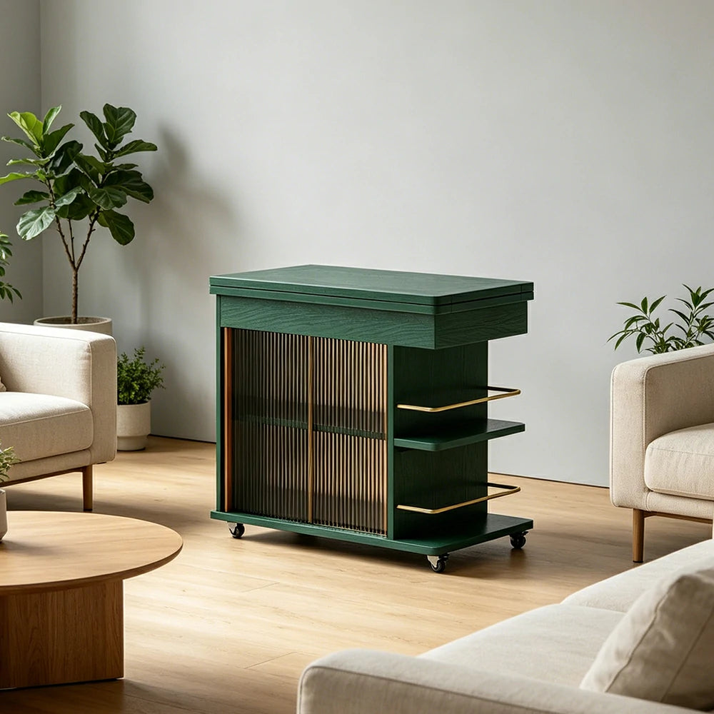 LIVARA Rolling Side Cabinet Rotating Tabletop Storage Organizer for Apartment Living Room & Bedroom - Green