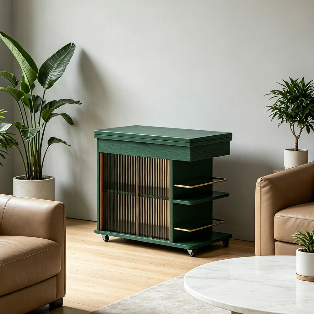 LIVARA Rolling Side Cabinet Rotating Tabletop Storage Organizer for Apartment Living Room & Bedroom - Green