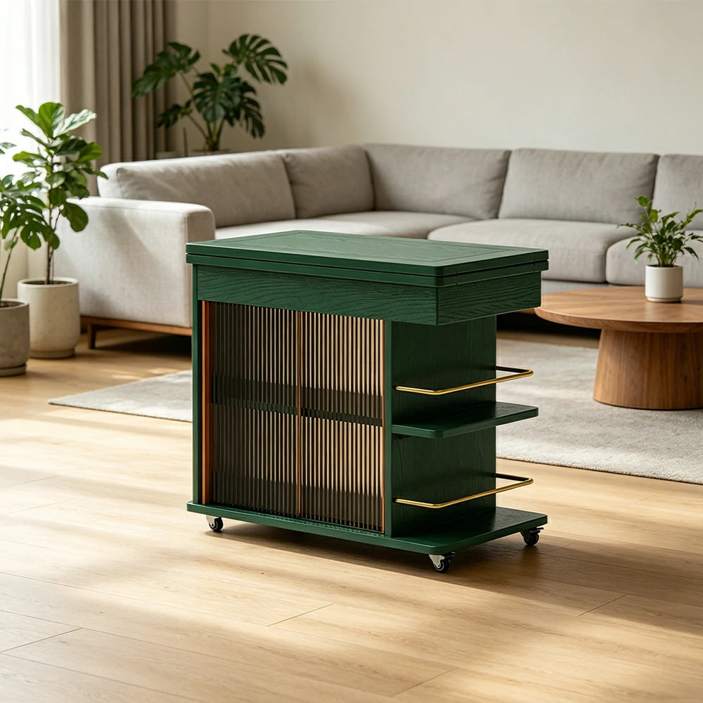 LIVARA Rolling Side Cabinet Rotating Tabletop Storage Organizer for Apartment Living Room & Bedroom - Green