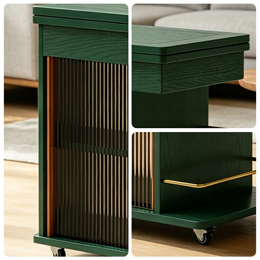 LIVARA Rolling Side Cabinet Rotating Tabletop Storage Organizer for Apartment Living Room & Bedroom - Green
