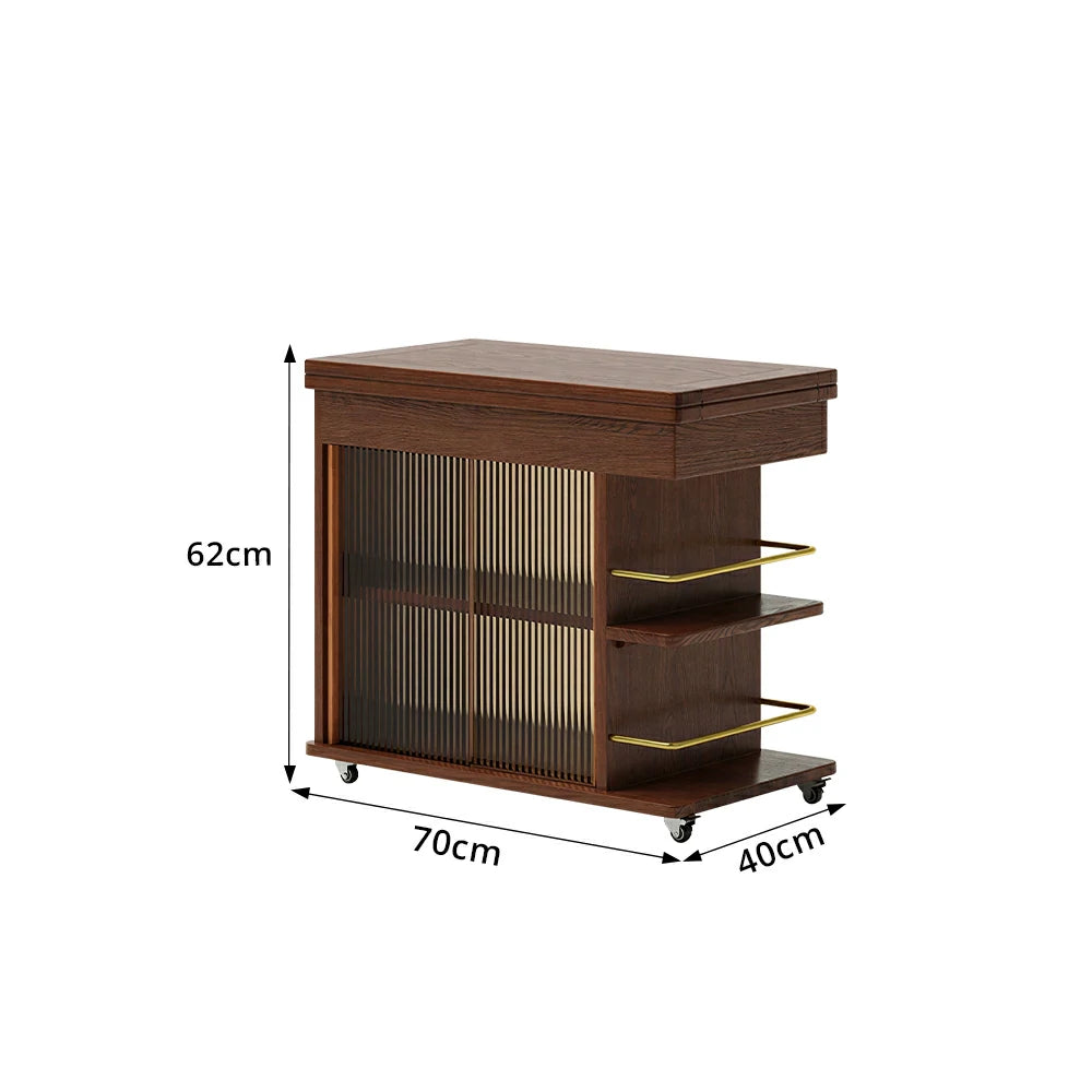 LIVARA Rolling Side Cabinet Rotating Tabletop Storage Organizer for Apartment Living Room & Bedroom - Walnut