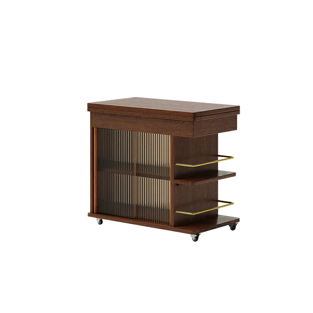 LIVARA Rolling Side Cabinet Rotating Tabletop Storage Organizer for Apartment Living Room & Bedroom - Walnut