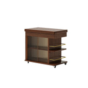 LIVARA Rolling Side Cabinet Rotating Tabletop Storage Organizer for Apartment Living Room & Bedroom - Walnut