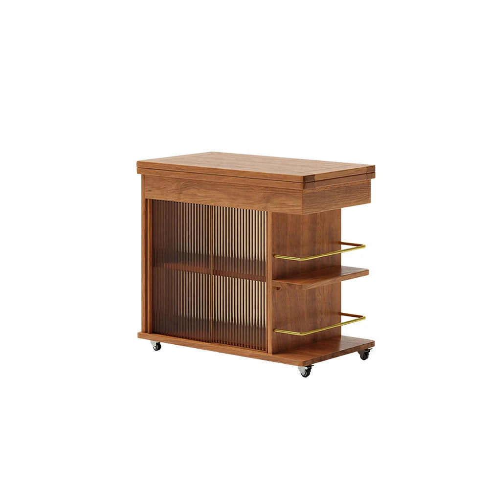 LIVARA Rolling Side Cabinet Rotating Tabletop Storage Organizer for Apartment Living Room & Bedroom - Cherry