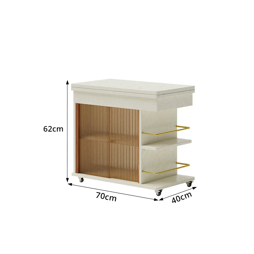 LIVARA Rolling Side Cabinet Rotating Tabletop Storage Organizer for Apartment Living Room & Bedroom - White