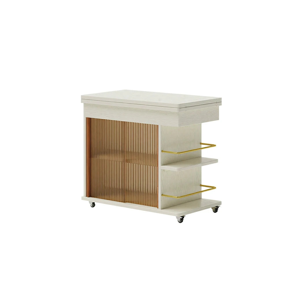 LIVARA Rolling Side Cabinet Rotating Tabletop Storage Organizer for Apartment Living Room & Bedroom - White