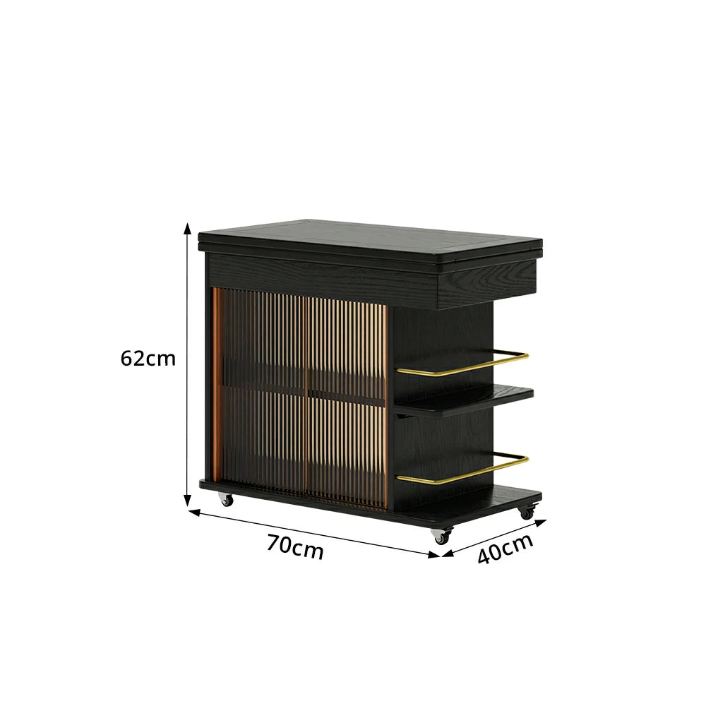 LIVARA Rolling Side Cabinet Rotating Tabletop Storage Organizer for Apartment Living Room & Bedroom - Black