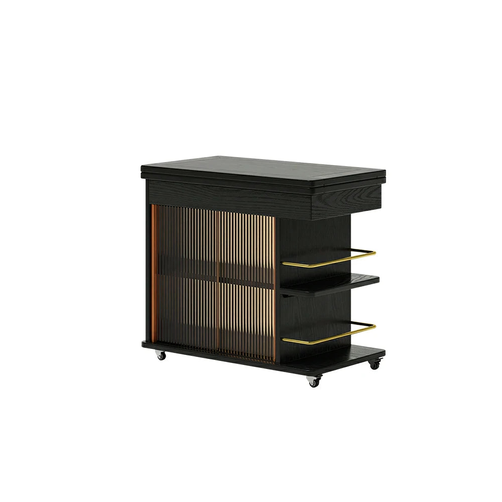 LIVARA Rolling Side Cabinet Rotating Tabletop Storage Organizer for Apartment Living Room & Bedroom - Black