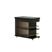 LIVARA Rolling Side Cabinet Rotating Tabletop Storage Organizer for Apartment Living Room & Bedroom - Black